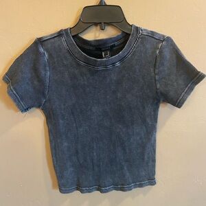 Cropped Waffle Knit T Shirt Black Forever 21 Women Med black nylon spandex